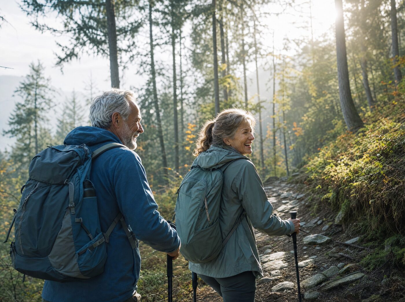 Aktives Paar beim Wandern im Schwarzwald